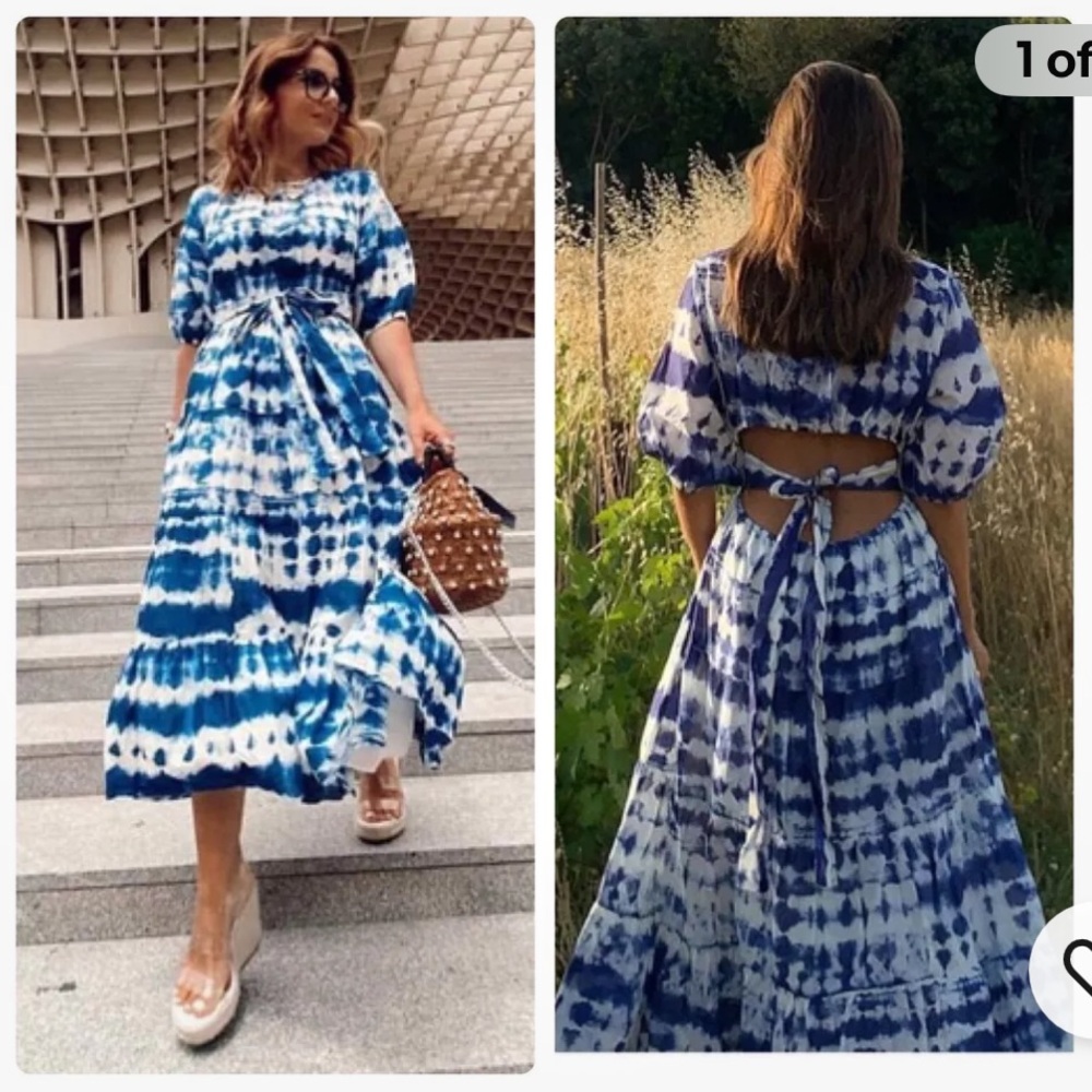 Mango Navy and White Patterned Maxi Dress - Picture 4 of 4